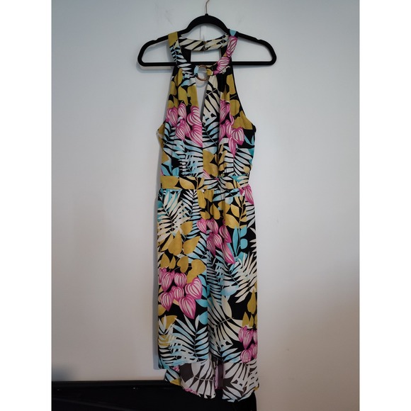 Lascana Dresses & Skirts - Lascana Pure Selection Tropical Halter High Low Dress Floral Pink Yellow US 14